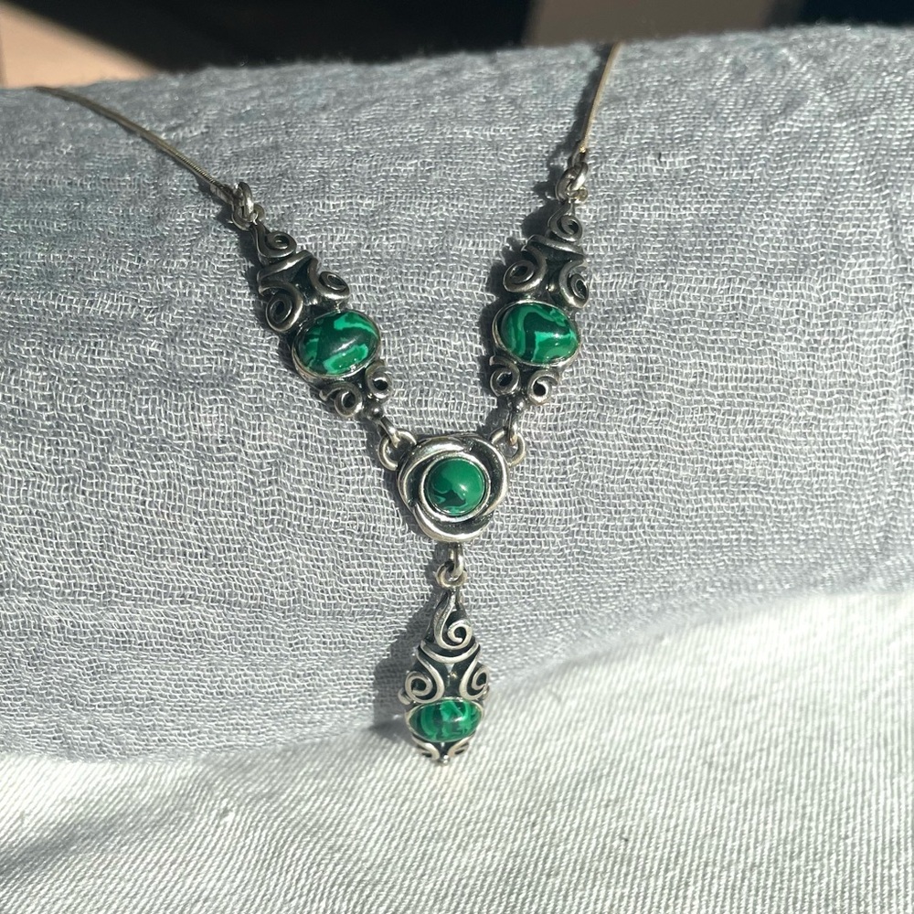 Sterling and Malachite Scroll Necklace